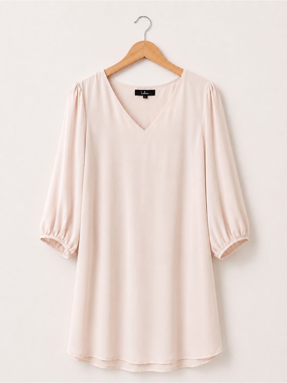 Lulu's Pale Blush V-Neck Puff Sleeve Dress XL
